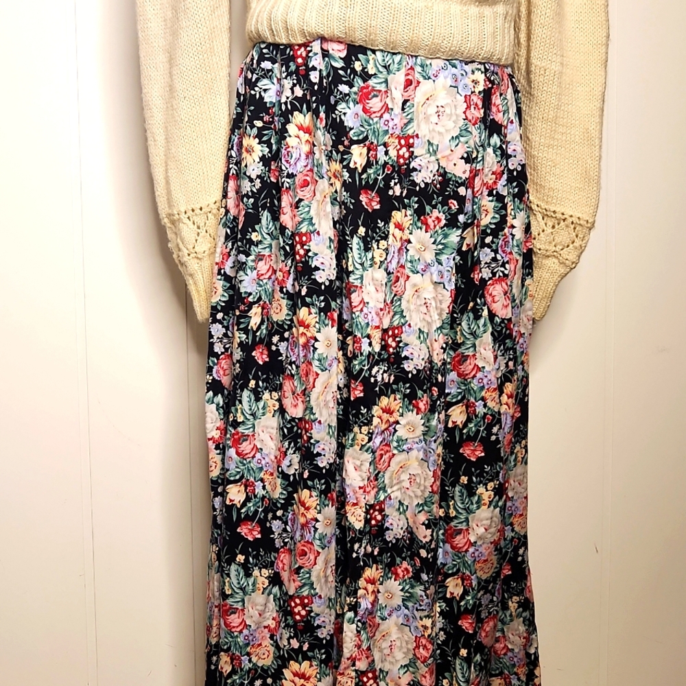 Vintage Carroll Reed pleated flowy Floral fairycore Prairi maxi skirt